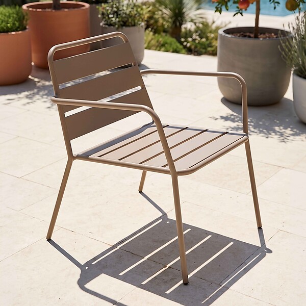 OVIALA - Fauteuil de jardin bas en métal taupe - Palavas - large