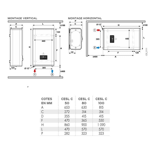 DE DIETRICH - Chauffe Eau Électrique 100 L Plat Mural Multiposition Cesl C - large