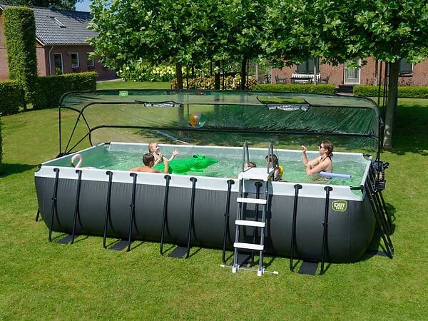 EXIT TOYS - Piscine tubulaire Black Leather rectangulaire 5,40 x 2,50 x 1,22 m avec dôme - Exit Toys - large