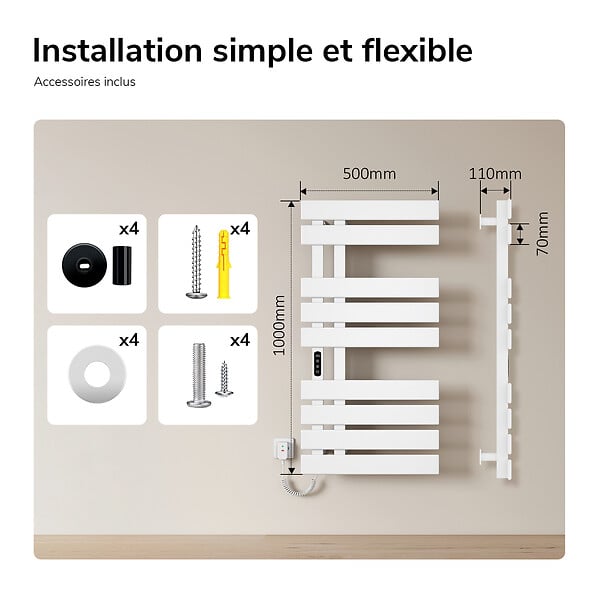 EMKE - EMKE Sèche-serviettes Électrique Salle de Bain WiFi 1000x500 mm 320W, Blanc, Chauffe-serviettes Électrique - large