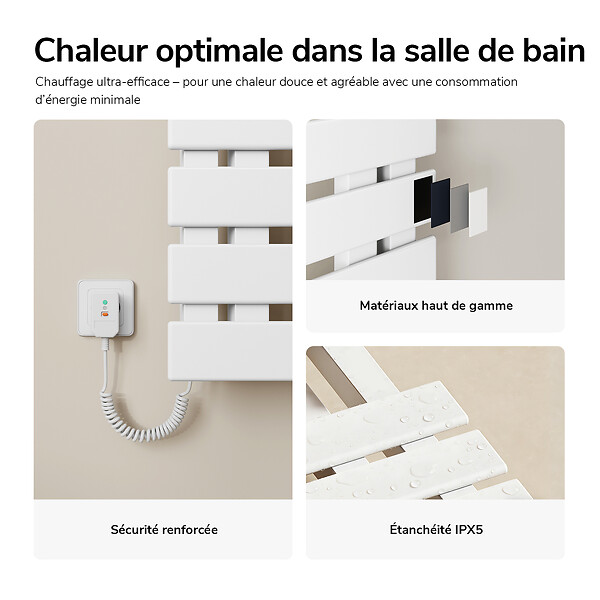 EMKE - EMKE Sèche-serviettes Électrique Salle de Bain WiFi 1000x500 mm 320W, Blanc, Chauffe-serviettes Électrique - large