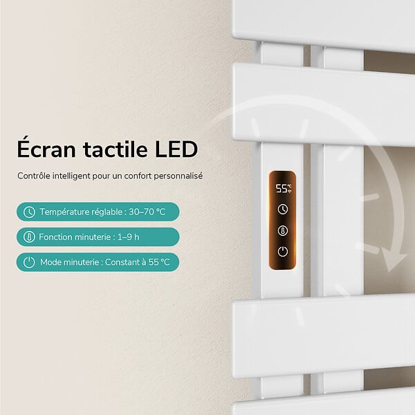 EMKE - EMKE Sèche-serviettes Électrique Salle de Bain WiFi 850x400 mm 230W, Blanc, Chauffe-serviettes Électrique - large