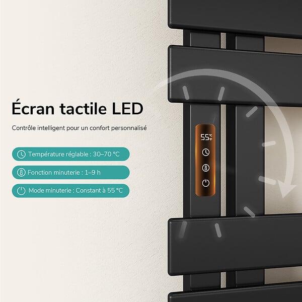 EMKE - EMKE Sèche-serviettes Électrique Salle de Bain WiFi 1000x500 mm 320W, Noir, Chauffe-serviettes Électrique - large