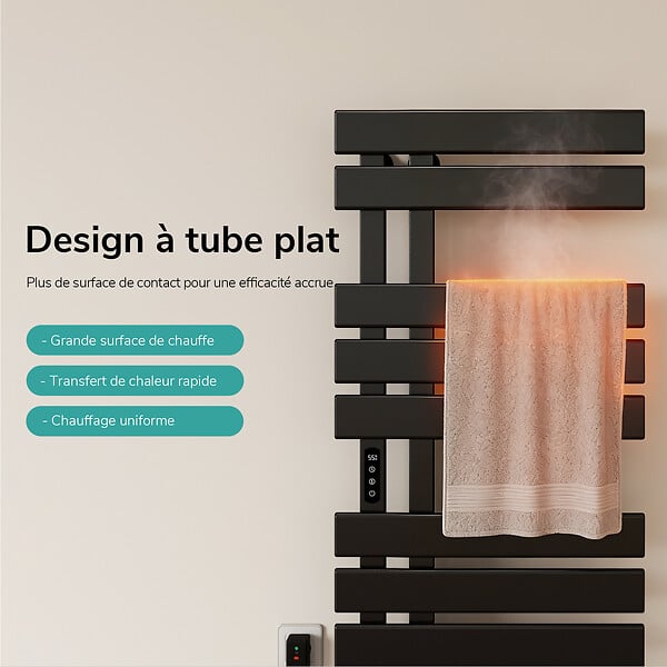 EMKE - EMKE Sèche-serviettes Électrique Salle de Bain WiFi 1000x500 mm 320W, Noir, Chauffe-serviettes Électrique - large