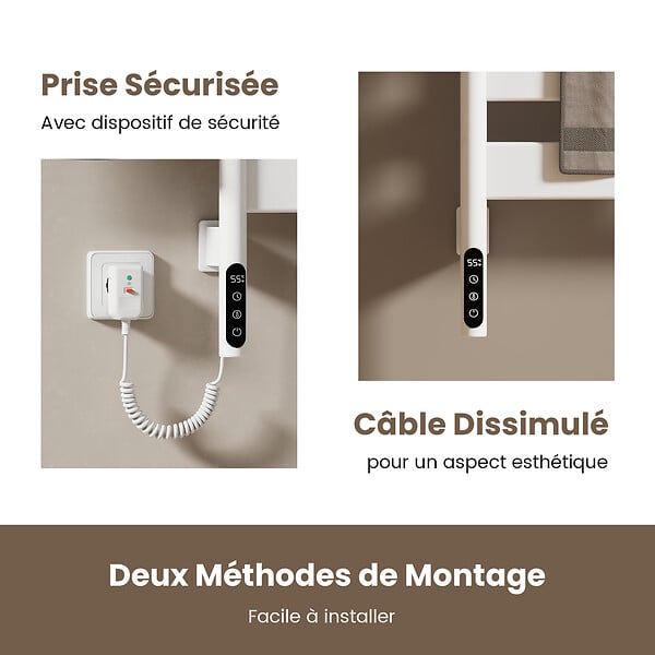 EMKE - EMKE Sèche-serviettes électrique, rotatif à 180, 76 x 45 cm, sèche-serviettes et radiateur pour salle de bain, Noir - large