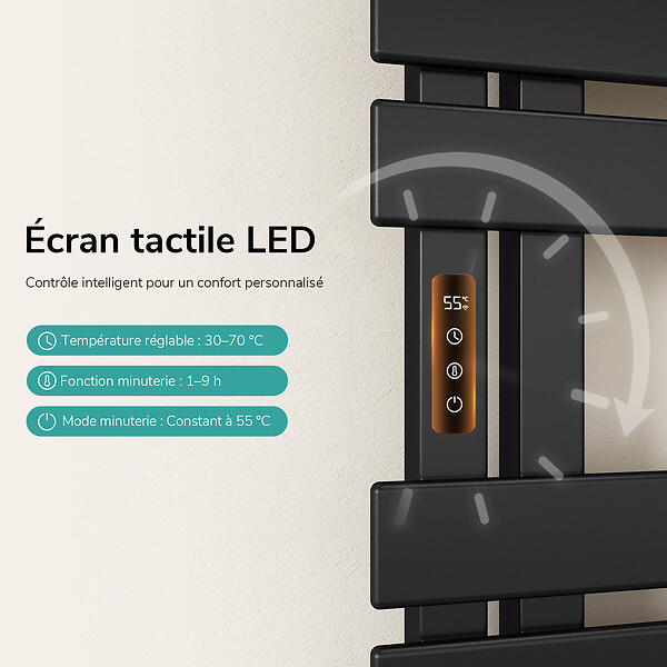 EMKE - EMKE Sèche-serviettes Électrique Salle de Bain WiFi 1000x500 mm 320W, Noir, Chauffe-serviettes Électrique - large