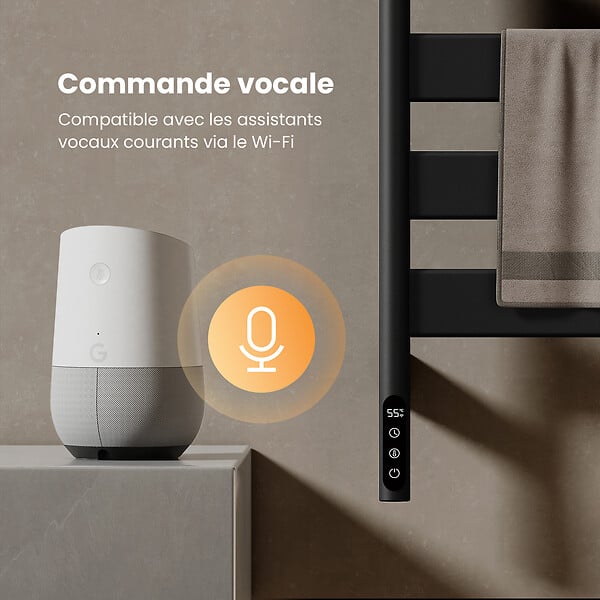 EMKE - EMKE Sèche-serviettes électrique, rotatif à 180, 76 x 45 cm, sèche-serviettes et radiateur pour salle de bain, Blanc - large