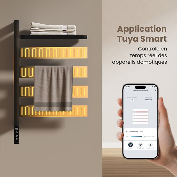 EMKE - EMKE Sèche-serviettes électrique, rotatif à 180, 76 x 45 cm, sèche-serviettes et radiateur pour salle de bain, Blanc - large