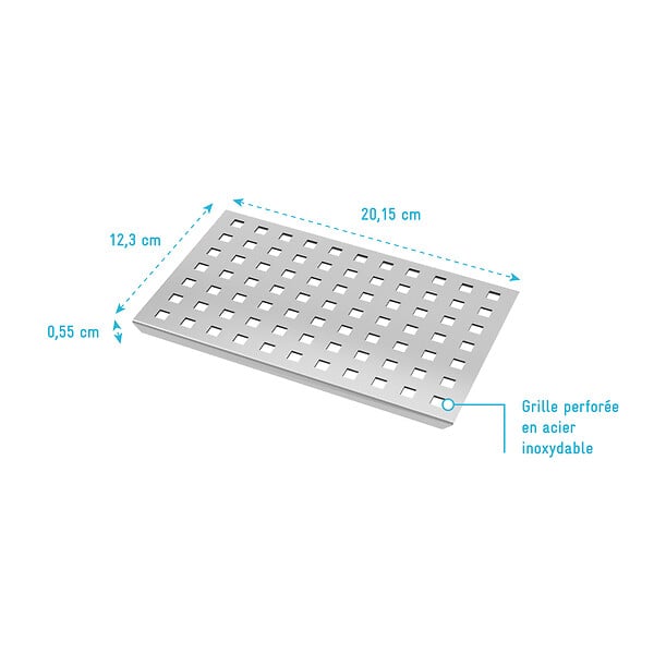AURLANE - Grille perforée en inox pour receveur - 20.15x12.3x0.55cm - ROCK 2 GRID DRILL - large