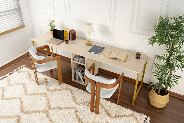 HABITAT ET JARDIN - Bureau en bois "Twin Study Desk" - 240 x 60 x 74 cm - TravertinOr - large