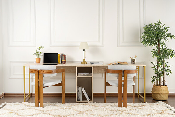 HABITAT ET JARDIN - Bureau en bois "Twin Study Desk" - 240 x 60 x 74 cm - TravertinOr - large