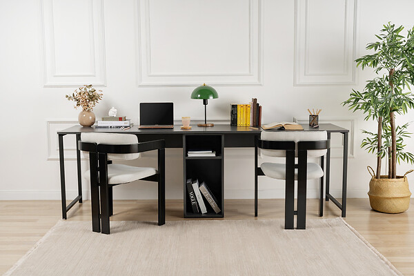HABITAT ET JARDIN - Bureau en bois "Twin Study Desk" - 240 x 60 x 74 cm - AnthraciteNoir - large