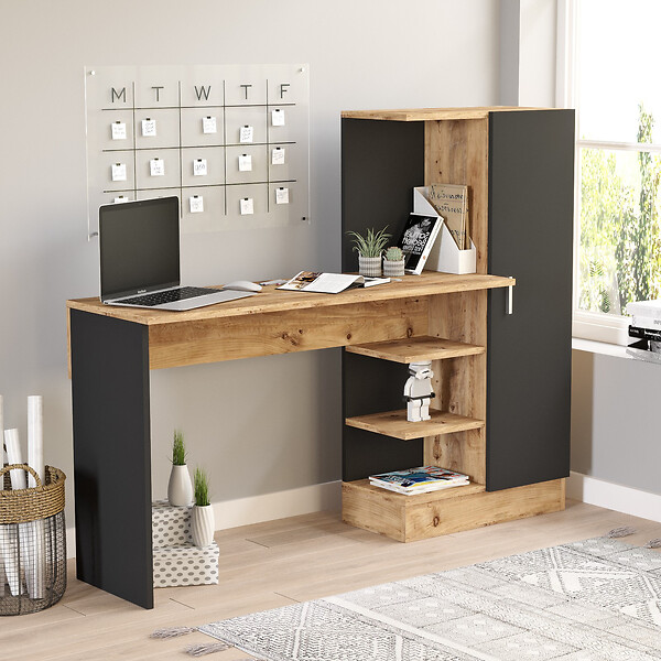 HABITAT ET JARDIN - Bureau en bois "CT2" - 152 x 40 x 120 cm - Pin atlantique Noir - large