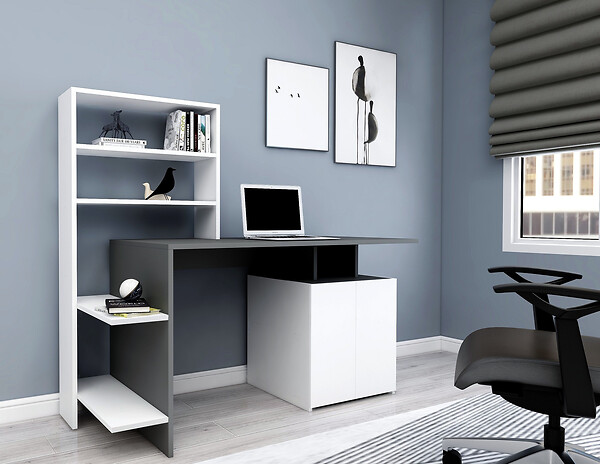 HABITAT ET JARDIN - Bureau en bois "Melis " - 146 x 60 x 128 cm - Blanc Anthracite - large