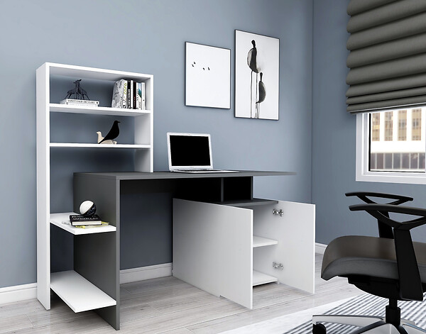 HABITAT ET JARDIN - Bureau en bois "Melis " - 146 x 60 x 128 cm - Blanc Anthracite - large