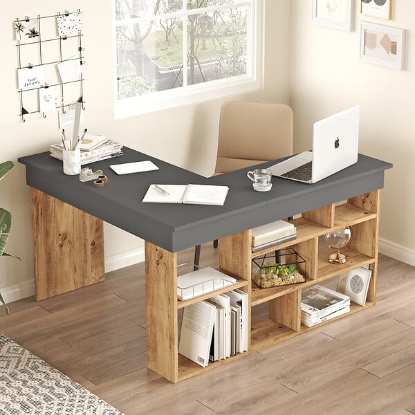 HABITAT ET JARDIN - Bureau en bois "CT5" - 129 x 120 x 72 cm - Pin atlantique Anthracite - large