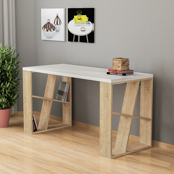 HABITAT ET JARDIN - Bureau en bois "Honey" - 140 x 60 x 75 cm - Chêne blanc - large