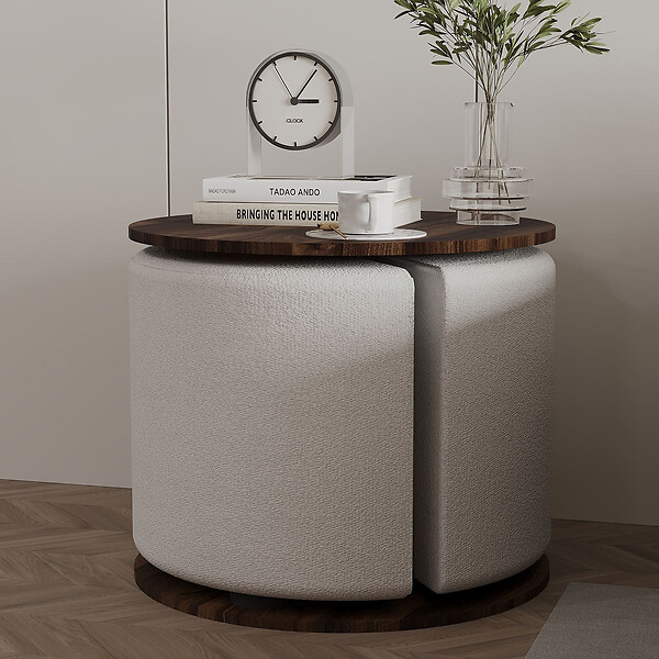 HABITAT ET JARDIN - Table d'appoint avec pouf en bois "Vexana" - 43 x 43 x 47 cm - Marron - large