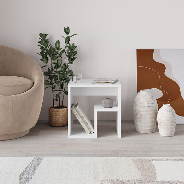 HABITAT ET JARDIN - table d'appoint en bois "Bon" 40 x 35 x 40 cm - Blanc - large