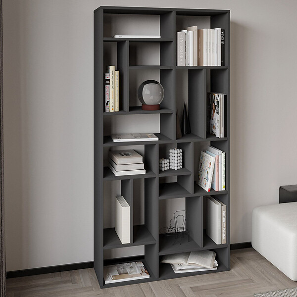 HABITAT ET JARDIN - Bibliothèque en bois "Nicola" - 90 x 30 x 180 cm - Gris anthracite - large