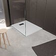 AURLANE - Receveur de douche Blanc Effet Pierre 80x100 cm et Grille décor Linéaire Noire Mate - vignette
