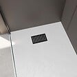 AURLANE - Receveur de douche Blanc Effet Pierre 90x120 cm et Grille décor Linéaire Noire Mate - vignette