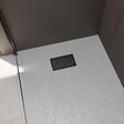 AURLANE - Receveur de douche Gris Effet Pierre 90x140 cm et Grille décor Linéaire Noire Mate - vignette