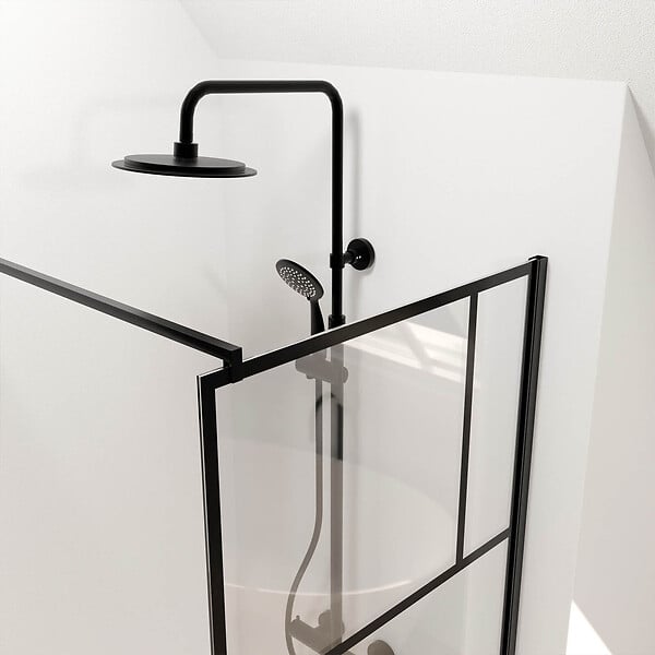 AURLANE - Paroi de Douche à l'Italienne Serigraphie type Briques - 70x195cm - Profile Noir Mat - Verre 5mm - large