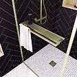AURLANE - Paroi de Douche Or Doré Brossé 100x200cm - Porte-Serviette et Etagère - vignette