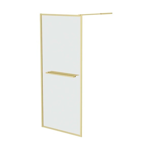 AURLANE - Paroi de Douche Or Doré Brossé 100x200cm - Porte-Serviette et Etagère - large