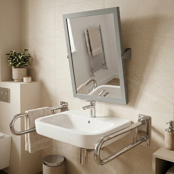 BEMETA - Miroir mural PMR 40 x 60 cm en acier inoxydable, pose portrait ou paysage Bemeta HELP (301401031) - large