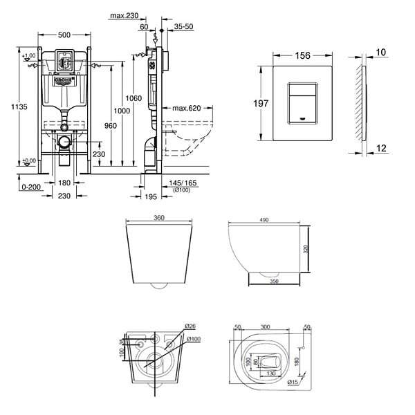 GROHE - Rapid SL pack WC bâti autoportant + WC suspendu sans bride Ceramia PixL avec abattant SoftClose + plaque (GRRCEPXBMT05-FR) - large