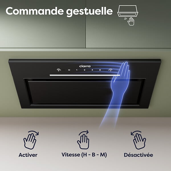 CIARRA - CIARRA hotte aspirante encastrable 52cm groupe filtrant 450m3/h 3 vitesses tactile et geste commande recyclage ou évacuation CD5931AB - large