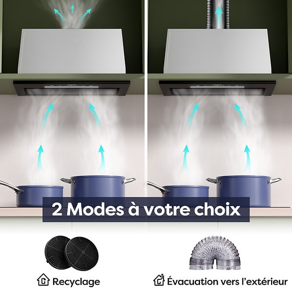 CIARRA - CIARRA hotte aspirante encastrable 52cm groupe filtrant 450m3/h 3 vitesses tactile et geste commande recyclage ou évacuation CD5931AB - large