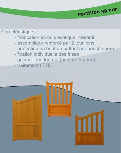 GD MENUISERIES - Portillon En Bois Ajouree Traverse Droit L1m x H1,50 (sans quincaillerie) - large