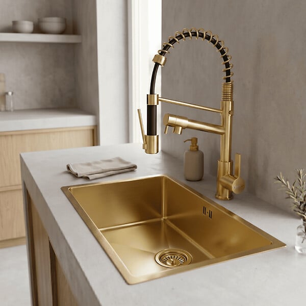 ESSEBAGNO - Luisa évier 1 grande cuve seule 76x45 en inox or brossé - large
