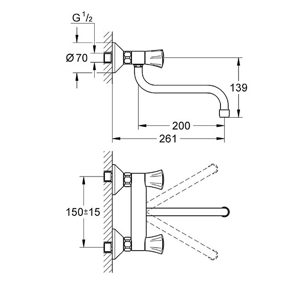 GROHE - Mitigeur évier Mural Chromé - 31187001 - large
