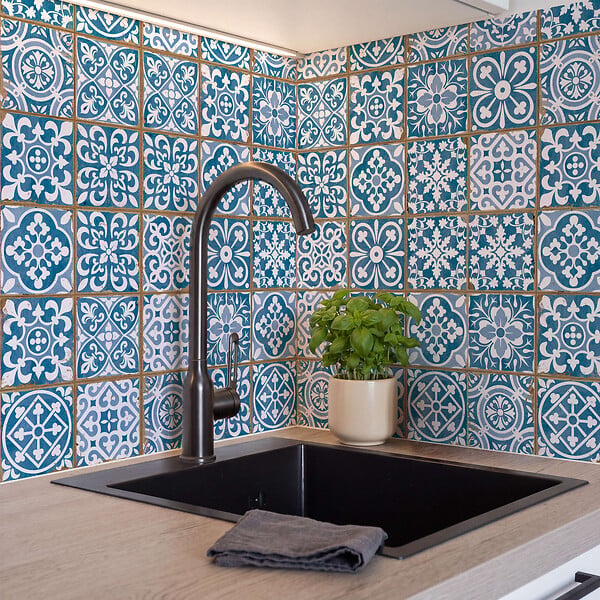 RO'MA NATURE - Carrelage Vintage Bleu Patchwork 33x33x0,95 cm Vintara - Sol et mur intérieur (vendu par carton de 1,09 m²) - large