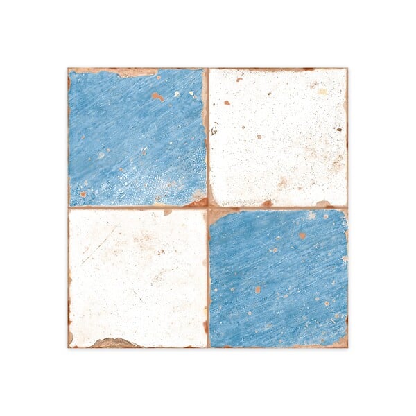 RO'MA NATURE - Carrelage Vintage Bleu et Blanc Damier 33x33x0,95 cm Rhodes - Sol et mur intérieur (vendu par carton de 1,09 m²) - large