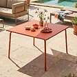 OVIALA - Table de jardin carrée en métal 8 places 120 cm orange - Palavas - vignette