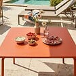 OVIALA - Table de jardin carrée en métal 8 places 120 cm orange - Palavas - vignette