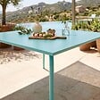 OVIALA - Table de jardin carrée en acier 8 places 120 cm turquoise - Palavas - vignette
