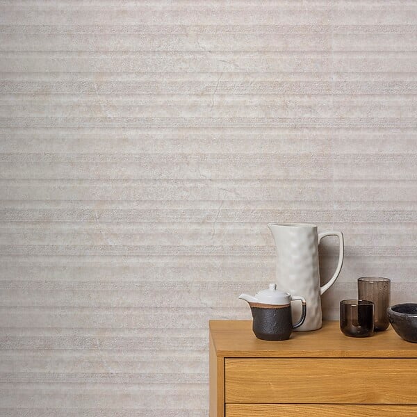 RO'MA NATURE - Carrelage effet Pierre 3D Beige Coquille Curve 100x33,3x0,98 cm Torvane - Mur intérieur (vendu par carton de 1,67 m²) - large