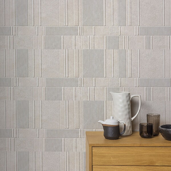 RO'MA NATURE - Carrelage effet Pierre 3D Beige Lin Stripe 100x33,3x0,98 cm Serdano - Mur intérieur (vendu par carton de 1,67 m²) - large