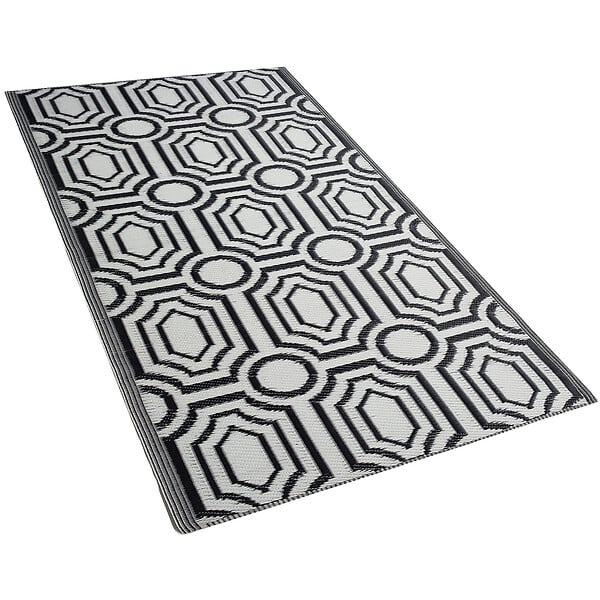 BELIANI - Tapis d'extérieur BIDAR Noir 90 x 180 cm Réversible - large