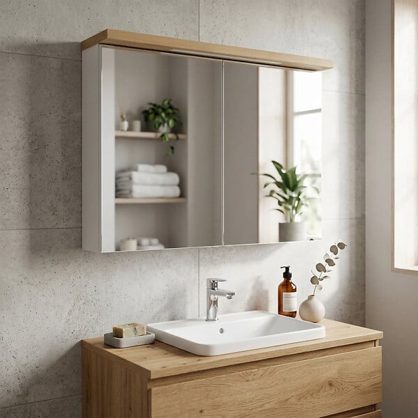 NATUREL - Armoire de toilette avec miroir et éclairage LED, 80x60 cm blanc, Naturel Stilla (STILLAE08002) - large