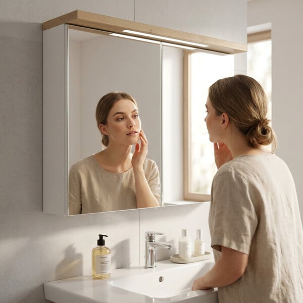 NATUREL - Armoire de toilette avec miroir et éclairage LED, 80x60 cm blanc, Naturel Stilla (STILLAE08002) - large
