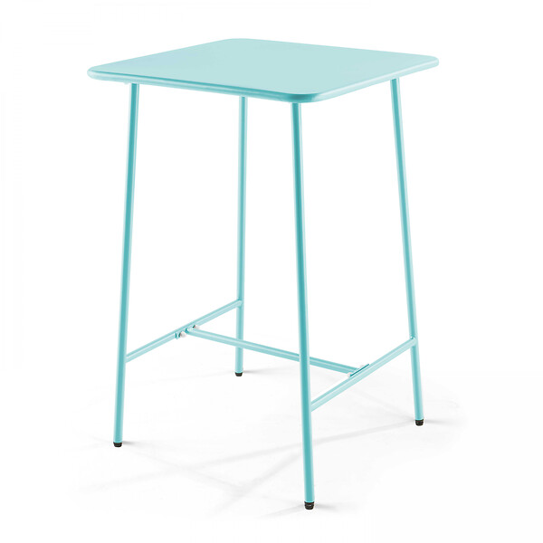 OVIALA - Ensemble table de bar et 2 chaises hautes en métal turquoise - Palavas - large