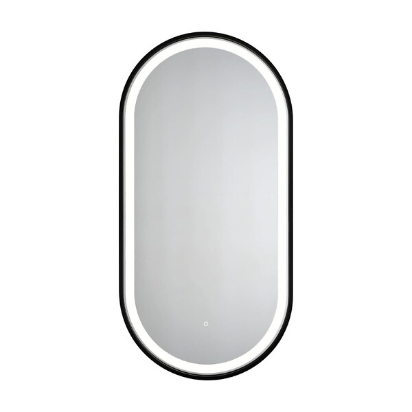 SWISS AQUA TECHNOLOGIES - Miroir LED ovale 40 x 80 cm avec cadre aluminium noir et capteur tactile SAT (SATZOVLED4080CE) - large
