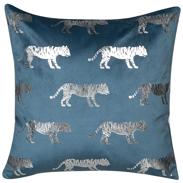 BELIANI - Lot de 2 coussins décoratifs BLUEBELL Velours 45 x 45 cm Bleu Motif animal - large